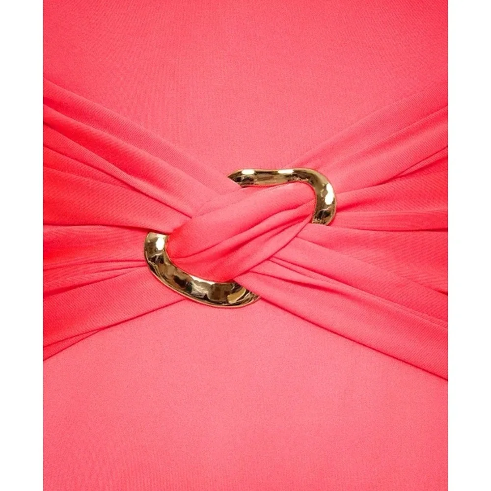Trina Turk Wrap One Piece Swimsuit Coral Ring Accent Cross Back Size 6 NWT $178 - Picture 6 of 10